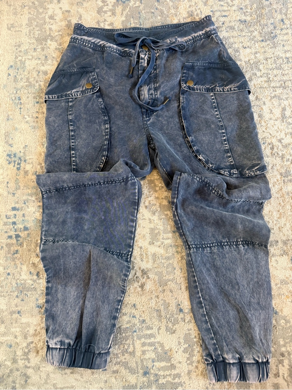 Young Fabulous & Broke Blue Faded Dye Cargo Pants 100% Tencel